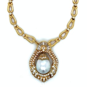 18K Yellow Gold South Sea Pearl & Diamond Necklace