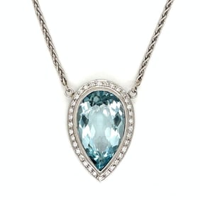 14K White Gold 10.00 Ct. Aquamarine & Diamond Neck
