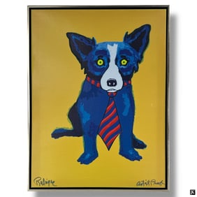 George Rodrigue Embellished Giclee, Blue Dog
