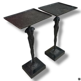 after: Giacometti Pair Bronze Figural Side Tables