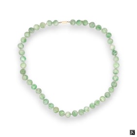 14 Karat Chinese Carved Jade Beaded Necklace