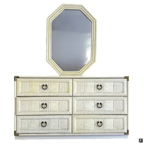 Vintage Rattan Style Dresser & Mirror