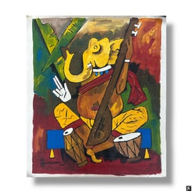 Maqbool Fida Husain Acrylic/Canvas "Untitled" COA