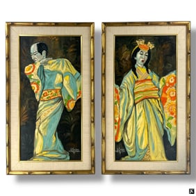 2 Mid Century Oil/Canvas "Japanese Dancers" Campos