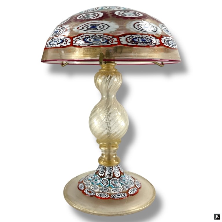 Vintage Murano Glass Lamp & Shade: Vintage Murano Glass Lamp & Shade. Unsigned. Good condition. Measures 17" H x 12-1/4" Diameter (shade). LA/B13/SH:20A