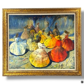 Emil Lindenfeld Oil on canvas "Dancing Girls"