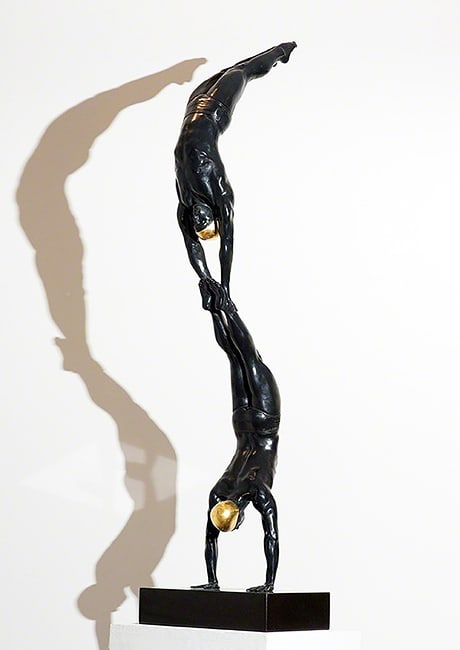 Carole Fuererman Bronze 'Miniature Double Diver': Carole A Feuerman, American (b. 1945) Title: Miniature Double Diver Medium: Bronze Sculpture Date: 2013 Edition: Of 48 Size: 48 x 10 x 10 inches Additional Details: Bronze sculpture with 24K gold leaf