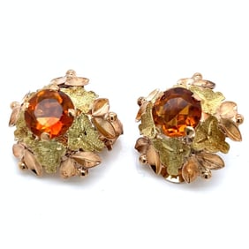 Retro 18K Yellow Gold Citrine Earrings