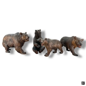 4 Antique Carved Wood Black Forest Bears