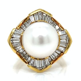 18K Yellow Gold South Sea Pearl & Diamond Ring