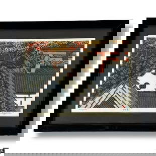 Katsuyuki Nishijima Woodblock - Atago-michi: Artist: Nishijima, Katsuyuki, Japanese, (b. 1945) Title: Atago-michi Date: undated Medium: woodblock Signed/numbered: in pencil, 206/500 Dimensions: image 10" x 15" , frame 16-1/4" x 20-1/2" Condition