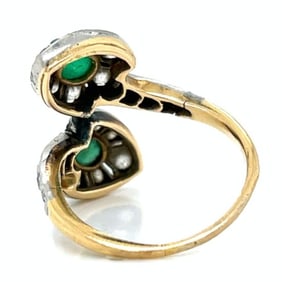 Victorian 18K & Silver Top Emerald and Diamond Rin