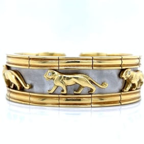 18K Yellow Gold Diamond Panther Cuff Bangle