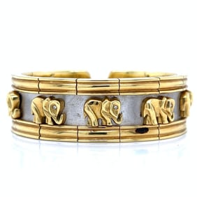 18K Yellow Gold Diamond Elephant Cuff Bracelet