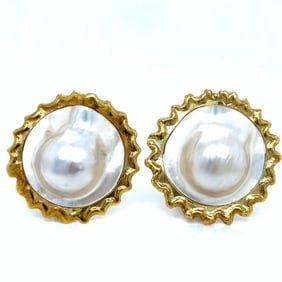 18K Yellow Gold Blister Pearl Earrings