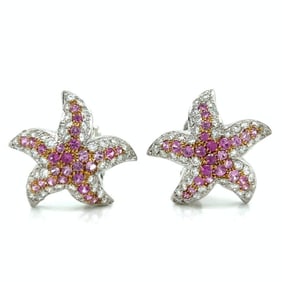 18K White Gold Diamond & Pink Sapphire Earrings