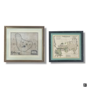 2 Antique Map Engravings , Japan & Barbados