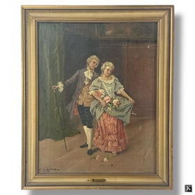 Ciro Cozzolino Oil on canvas "Courting Scene"