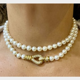18K Yellow Gold Gem Quality Cultured Pearl Necklac