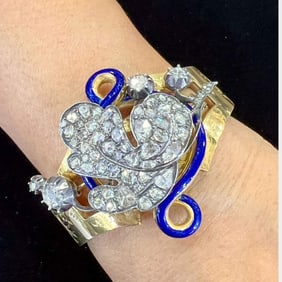 Victorian 18K Yellow Gold & Silver Top Bangle/Broo