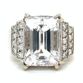 18K White Gold Kunzite & Diamond Ring