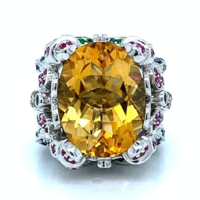 18K White Gold Diamond, Ruby, Garnet, and Citrine