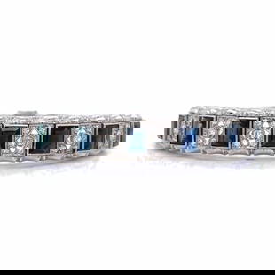 Art Deco Platinum Sapphire & Diamond Bangle Bracel: Item # 12213 Category Bracelets Art Deco Platinum Sapphire & Diamond Bangle Bracelet Weighing 44.2 grams Set with 34 European-cut Diamonds weighing app. 1.10 Ct. F-G Color, VS1-VS2 Clarity Along with