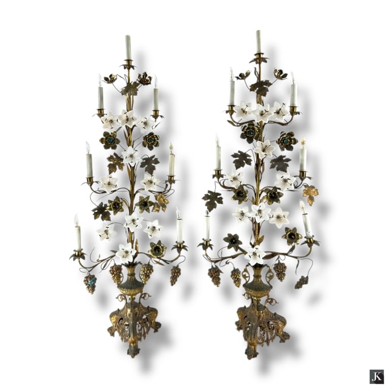 Pair Cast Metal Grape & Floral Altar Candelabra (1 of 4)