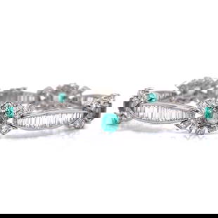 Art Deco Platinum Emerald & Diamond Bracelet: Item # 12196 Category Bracelets Art Deco Platinum Emerald & Diamond Bracelet Weighing 27.2 grams Set with 72 Baguette Diamonds weighing app. 6.00 Ct. Along with 90 Diamonds weighing app. 3.00 Ct. D-F