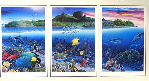 Robert Lyn Nelson Triptych Lithograph "Reef Life"