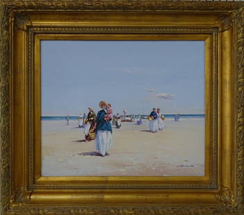 Luis Angel Sinovas Martin Oil/Canvas After Fishing: Luis Angel Sinovas Martin, Spanish (1956-2010) Oil on canvas "Despues de la pesca". Signed lower right and inscribed verso. Well framed and in good condition. Measures 20" x 24", frame measures 30-1/4