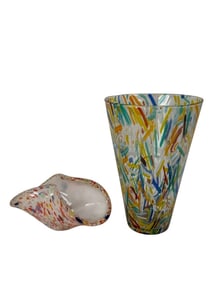 2 Pieces Modern Art Glass Vase & Bowl