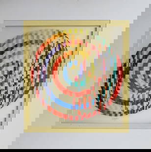 Yaacov Agam Agamograph "Galaxy #3": Yaacov Agam, Israeli (Born 1928) Agamograph "Galaxy #3, The Rainbow Outer". Signed and numbered 15/25. Good condition with some wear and light stains on formica frame. Measures 24-3/4" x 23-3/4".