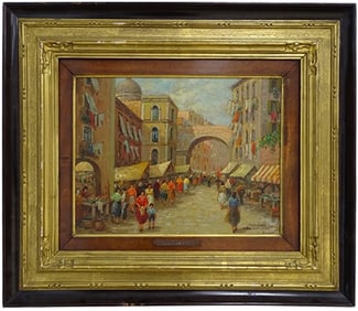 Vincenzo Curtiello Oil on board "Subborgio di Pale