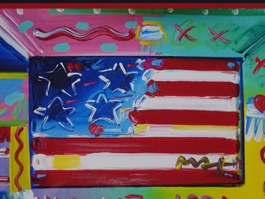 Peter Max Mixed Media "Flag with Heart"