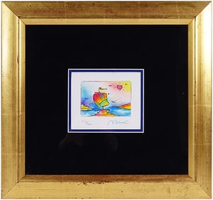 Peter Max Mixed Media "Sailboat with Heart"