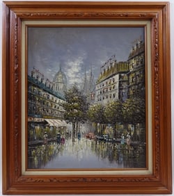 J. Hinton MCM Oil on Canvas "Paris"