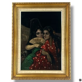 Jose Yepez Arteaga Oil/Velvet, Spanish Ladies