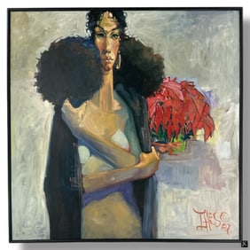 Contemporary Oil on Canvas "Nude with Flowers" '87
