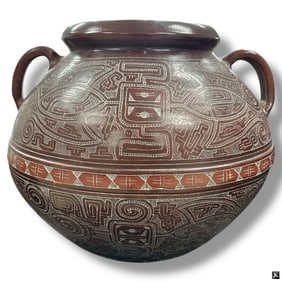 Large Brazilian Incised Terracotta Urn