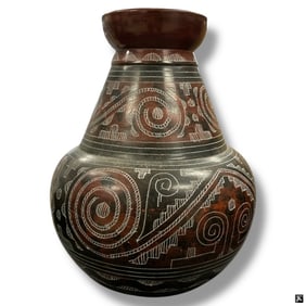 Large Vintage Brazilian Incised Terracotta Urn