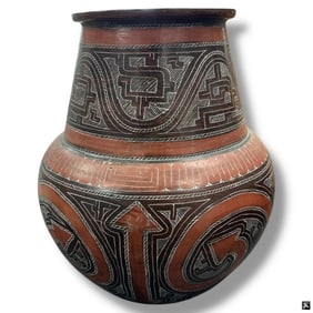 Vintage Brazilian Incised Terracotta Urn