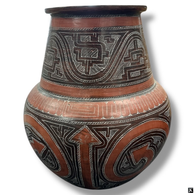 Vintage Brazilian Incised Terracotta Urn (1 of 3)