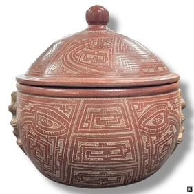 Izaias Para Brazilian Incised Terracotta LiddedUrn