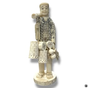 Antique Japanese Bone Okimono "Basket Seller"