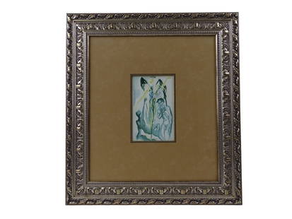 Salvador Dali Wood Engraving in Color Purgatory 32: Salvador Dali (Spanish, 1904-1989) Wood Engraving in Colors "Purgatory 32 - The earthly paradise", Signed in plate. Well framed and under glass screen. Very good condition. Measures 10" x 6-1/4" (sigh