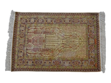 20 C Turkish Silk Hereke Prayer Rug, Signed