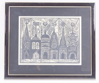 Irving Amen Woodcut "In My Father's House..."