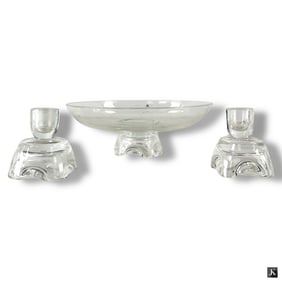 3 Pcs Steuben Crystal Console Set
