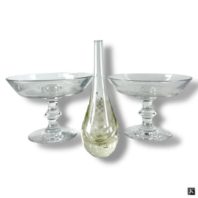 Pair Val St. Lambert Crystal Compotes & Vase